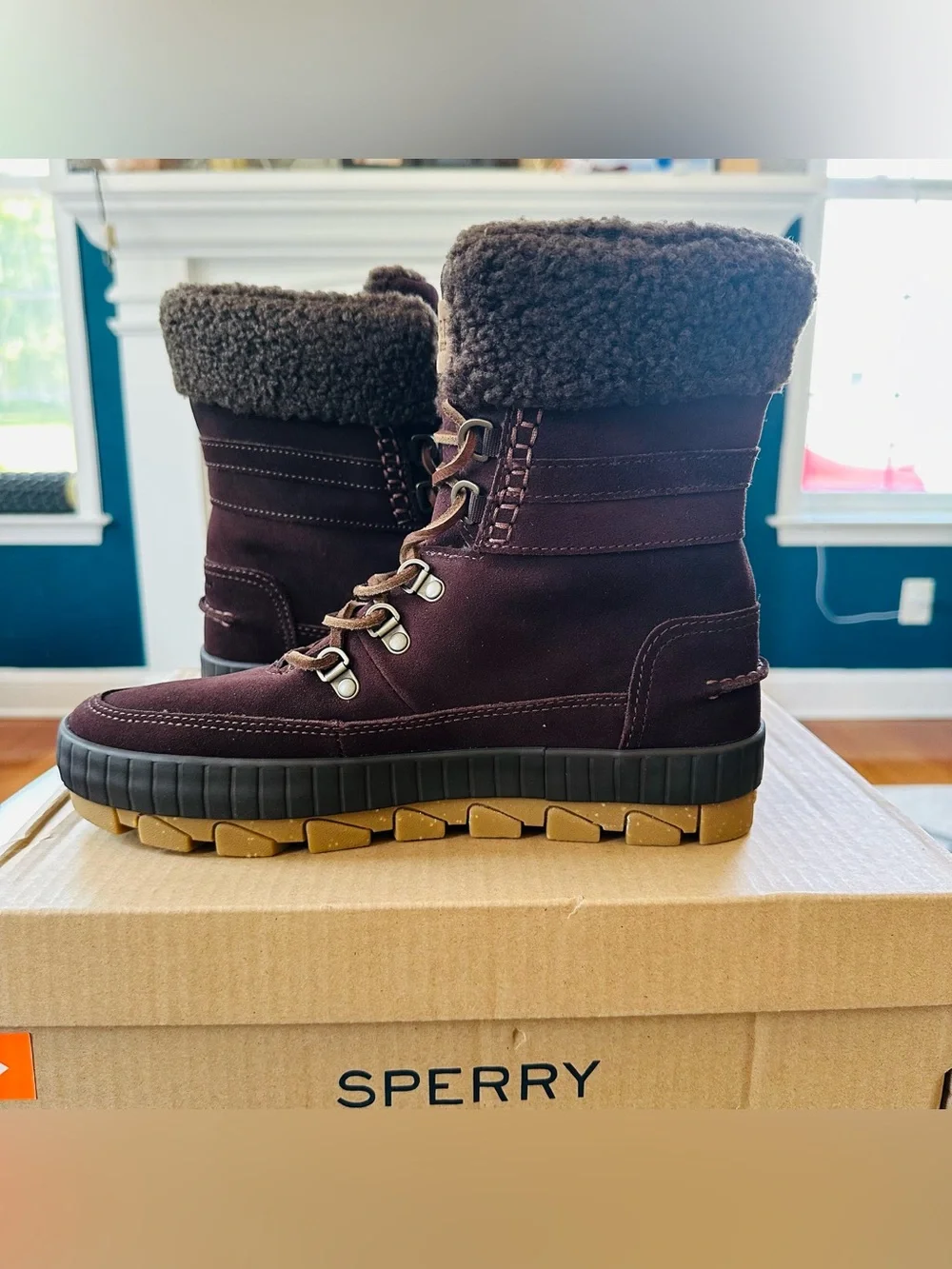 Sz 9 Sperry Women's Torrent Dark Brown Suede Lace Up Winter Boots STS87756